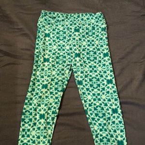 LuLaroe One Size, green & white patterned leggings